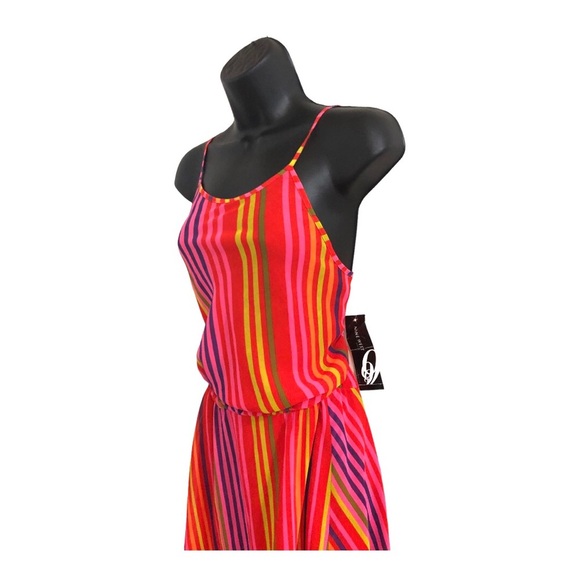 Nine West pink multicolor striped asymmetric belted flowy dress size 4 new‎ - Picture 12 of 15